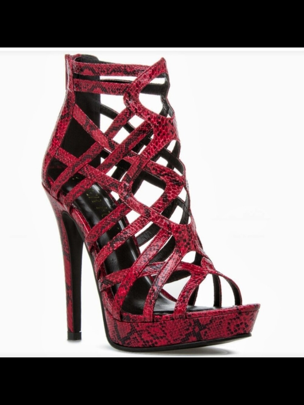 Paper fox Linnie Heels Fuchsia. Red Snake-Print Strappy High Heel Sandal